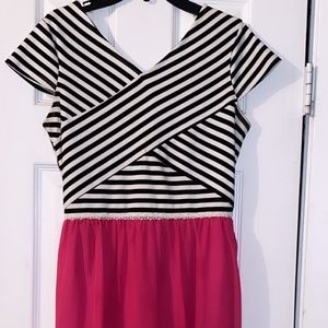 Pink Formal dress with Black and White stripes